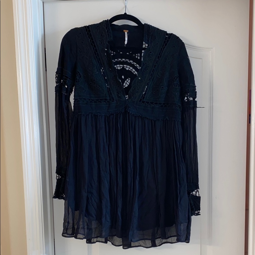 Free People Black Lace Long Sleeve Dress